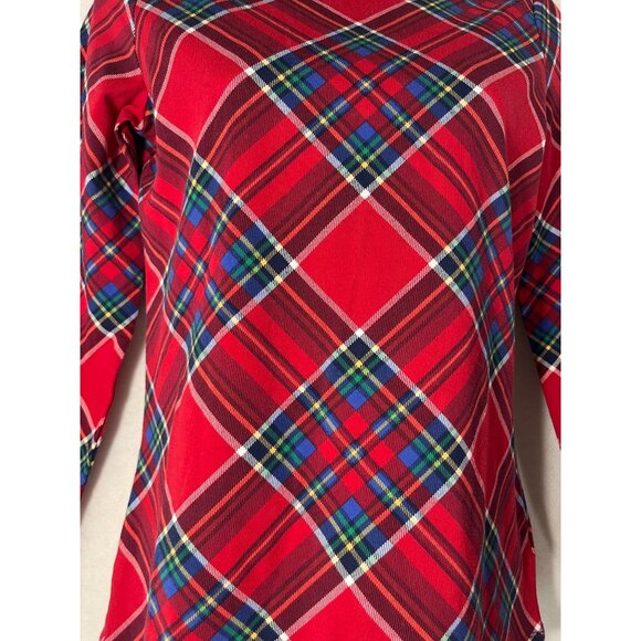 Talbots Tee Long Sleeve Red Plaid Print Cotton Blend TShirt Women’s Petite P - Picture 5 of 7